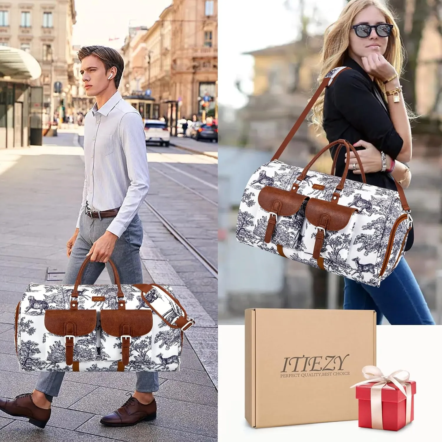 Garment Duffle Bag for Travel - Convertible Carry on Garment Duffel Travel Bag for Women Men Large Weekender Bag with Shoes Pouch 2 in 1 Hanging Suit Travel Duffel Bag 3pcs Set, Multicolor, Large