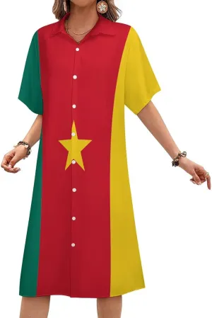 Ghana Flag Womens Button Down Shirt Dresses Cute Button Up Short Sleeve Blouse Tops