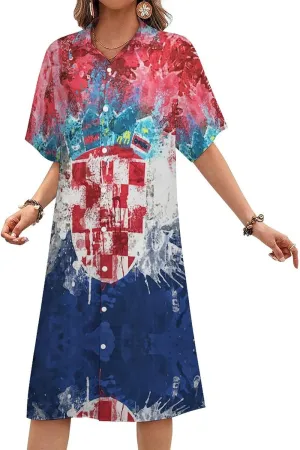 Ghana Flag Womens Button Down Shirt Dresses Cute Button Up Short Sleeve Blouse Tops