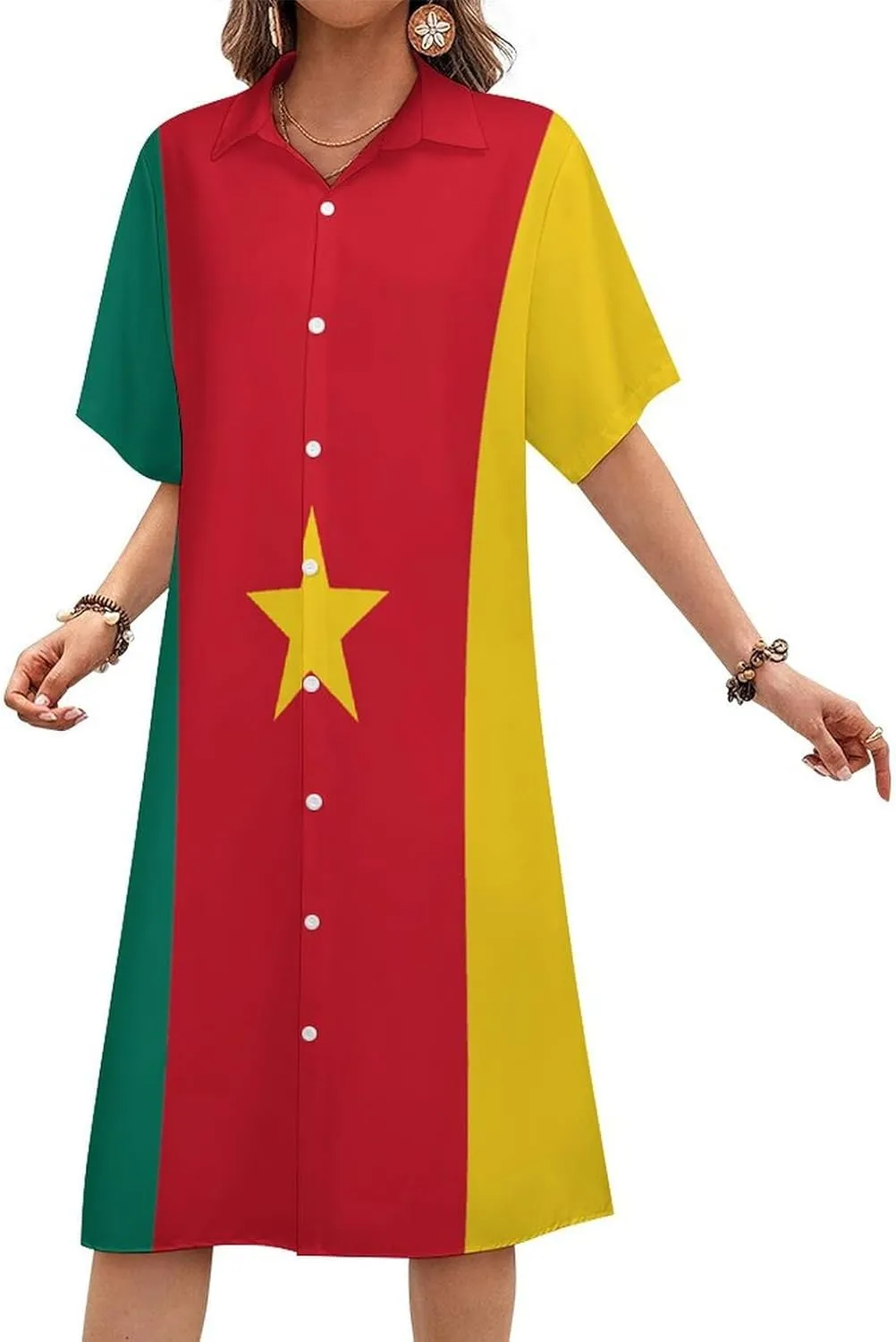 Ghana Flag Womens Button Down Shirt Dresses Cute Button Up Short Sleeve Blouse Tops