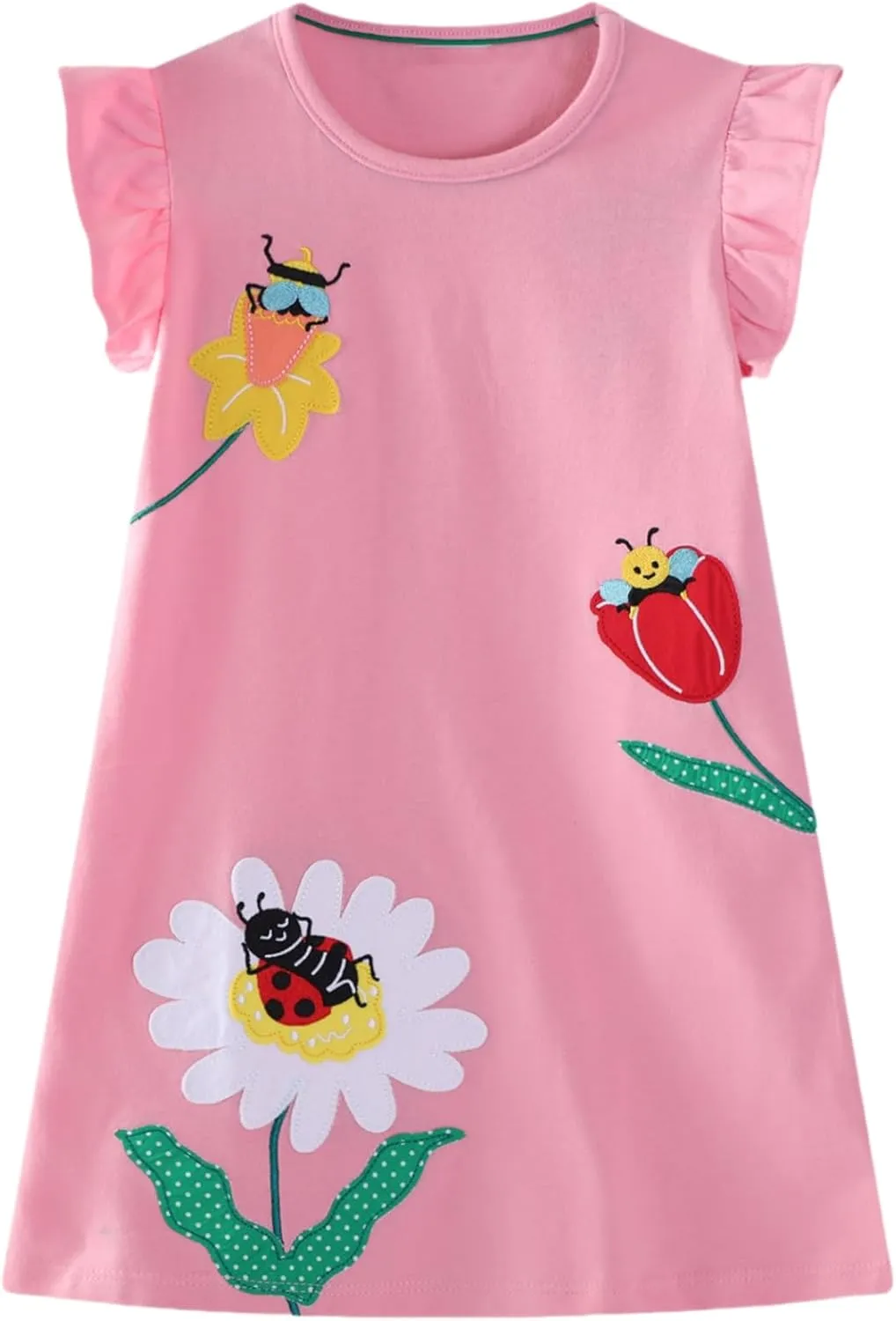 Girls Cotton Dress Toddler Summer Short Sleeve Animal Print Cartoon Dresses 2-8 T