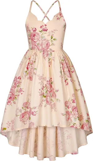 Girls Dress Toddler Girl Floral Print Dress Summer Knee Length Ruffle Halter Sleeveless Kids Casual Beach Tea Party Dresses