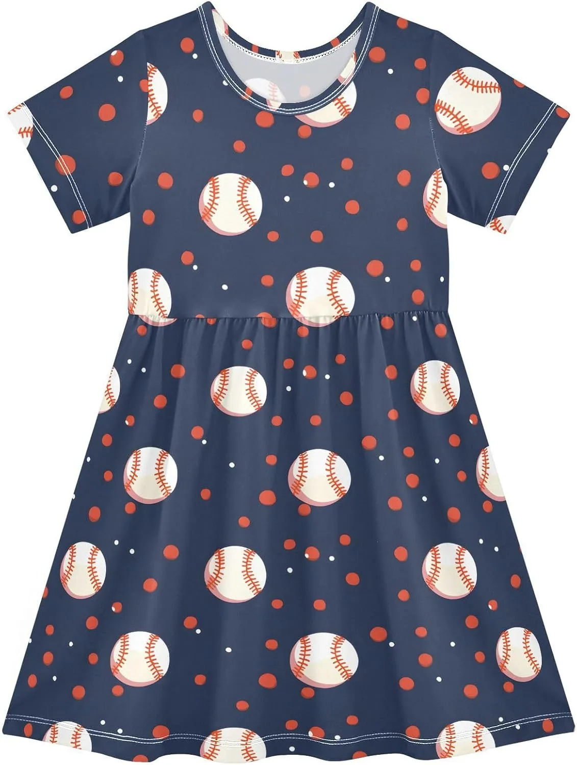 Girls' Dresses Baseball Print Short Sleeve Summer Dress for Toddler Girls 2-8Y