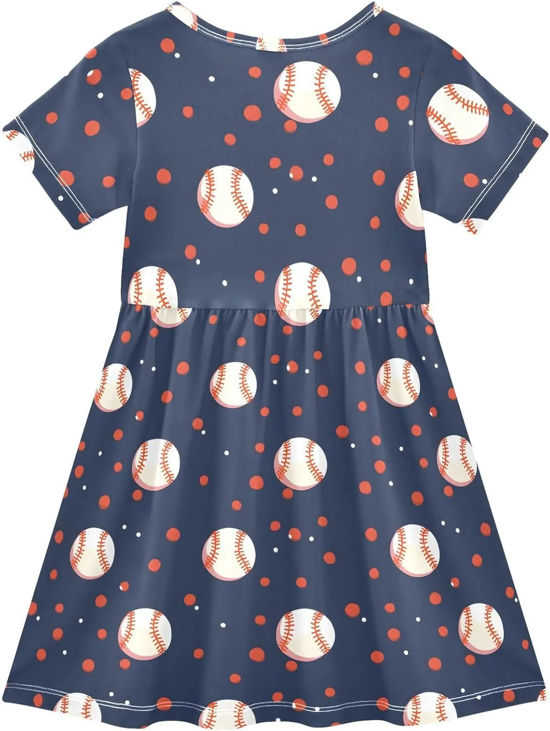 Girls' Dresses Baseball Print Short Sleeve Summer Dress for Toddler Girls 2-8Y