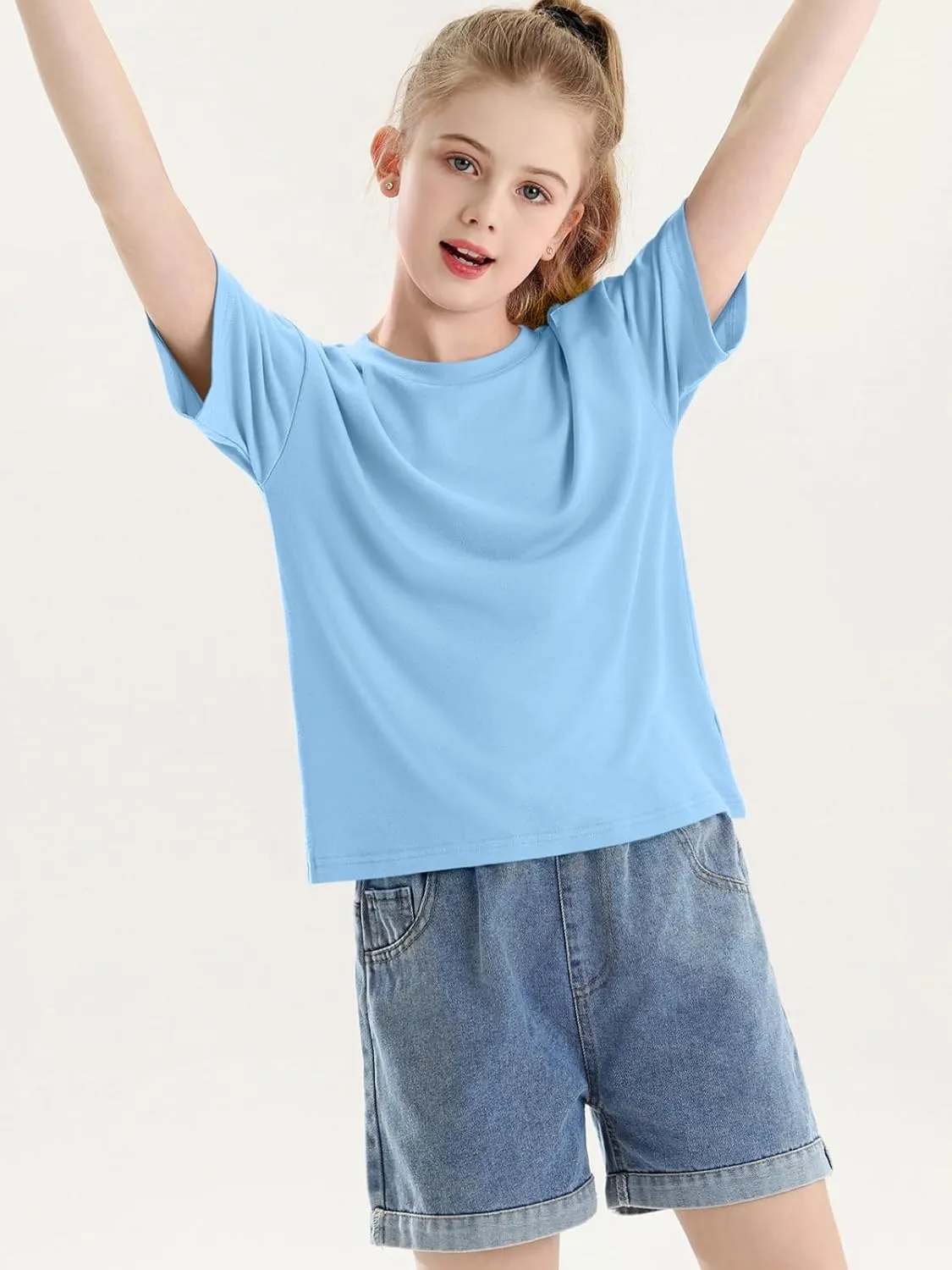 Girls Short Sleeve Oversized T Shirts Kids Summer Crewneck Tops Basic Tees 5-14 Years