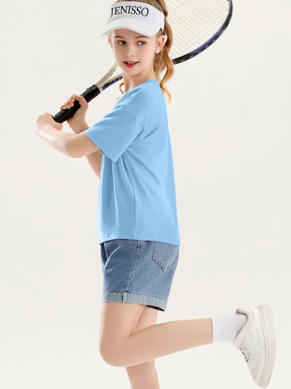 Girls Short Sleeve Oversized T Shirts Kids Summer Crewneck Tops Basic Tees 5-14 Years