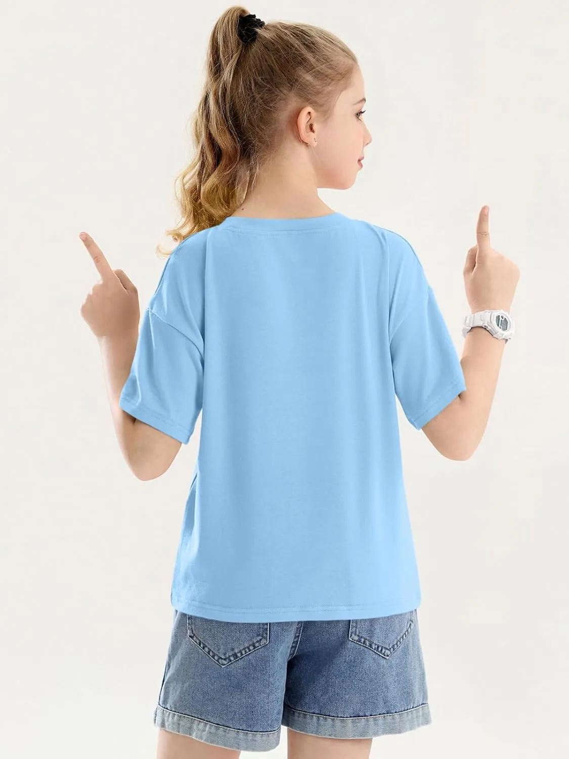 Girls Short Sleeve Oversized T Shirts Kids Summer Crewneck Tops Basic Tees 5-14 Years