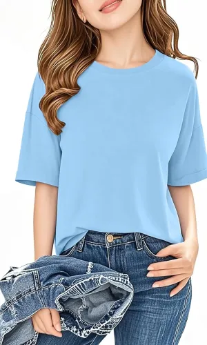 Girls Short Sleeve Oversized T Shirts Kids Summer Crewneck Tops Basic Tees 5-14 Years
