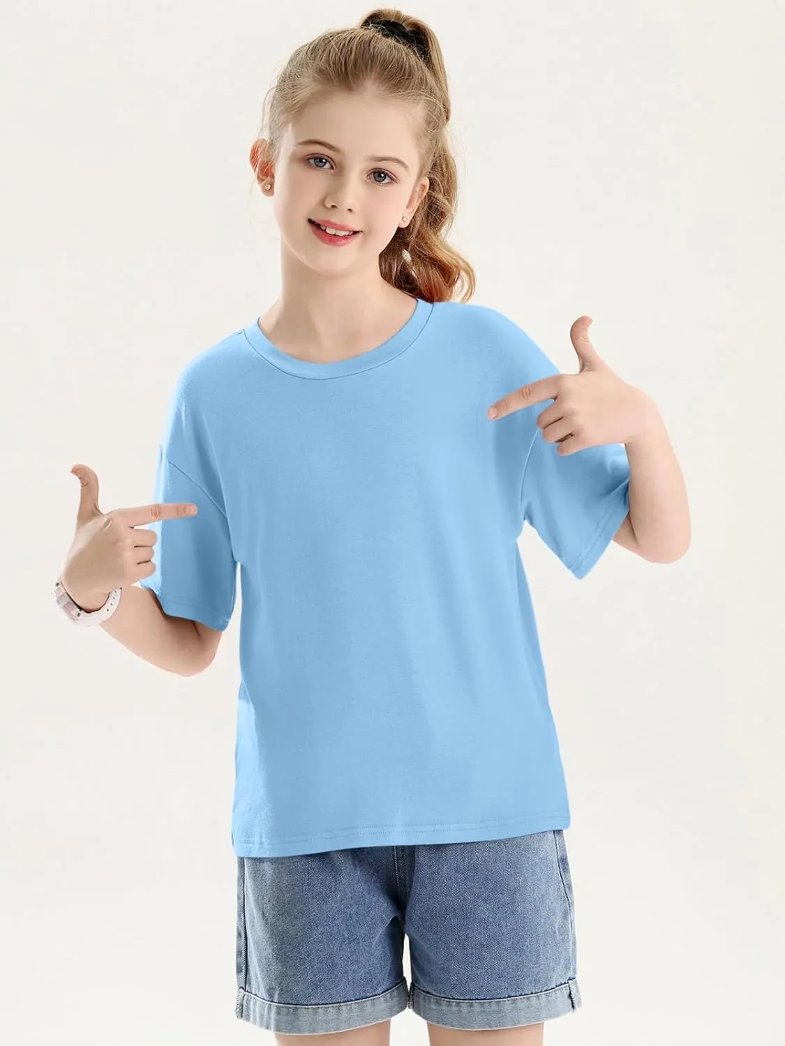 Girls Short Sleeve Oversized T Shirts Kids Summer Crewneck Tops Basic Tees 5-14 Years