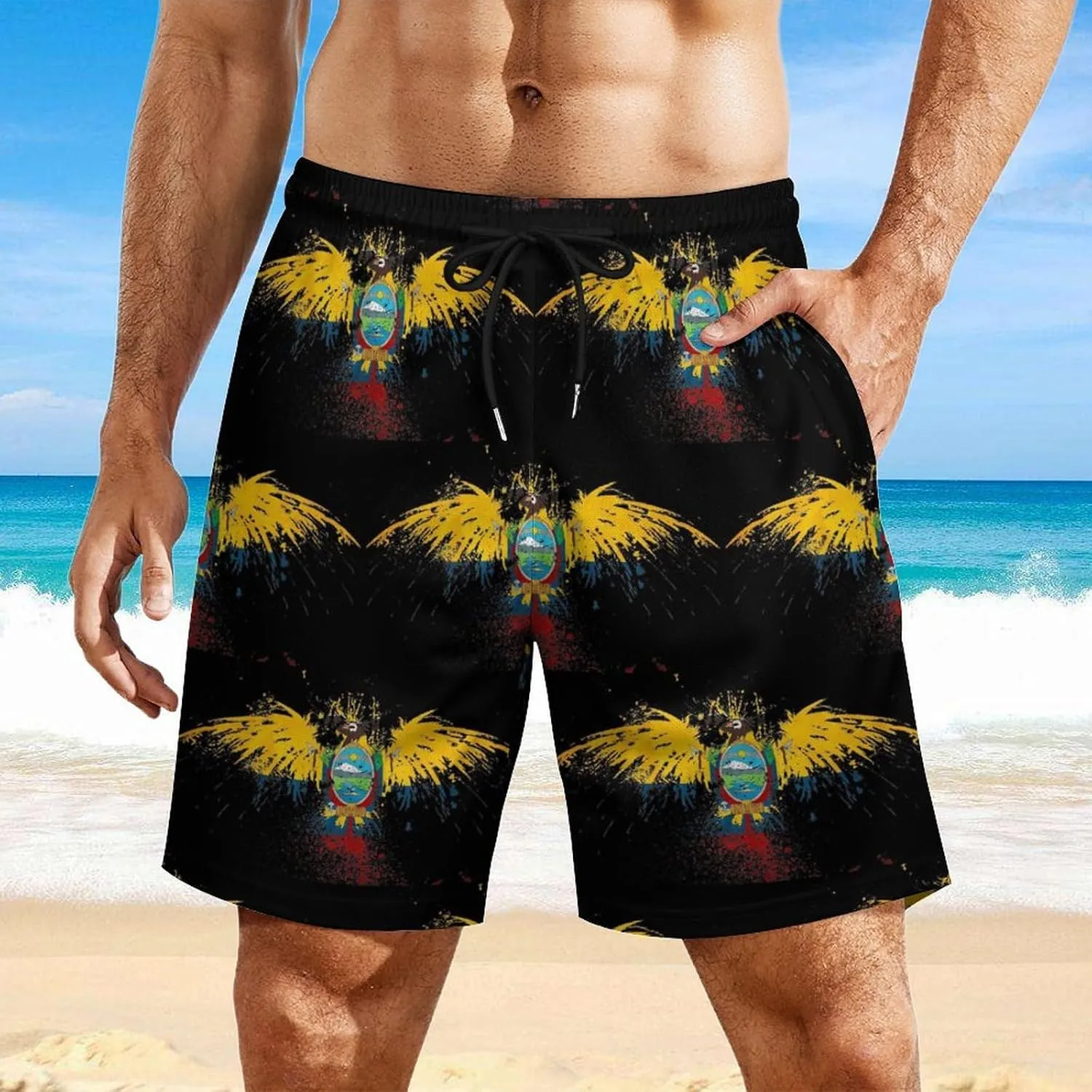 Guyana Flag Map Mens Swim Trunks Quick Dry Swim Shorts with Pockets Funny Beach Shorts