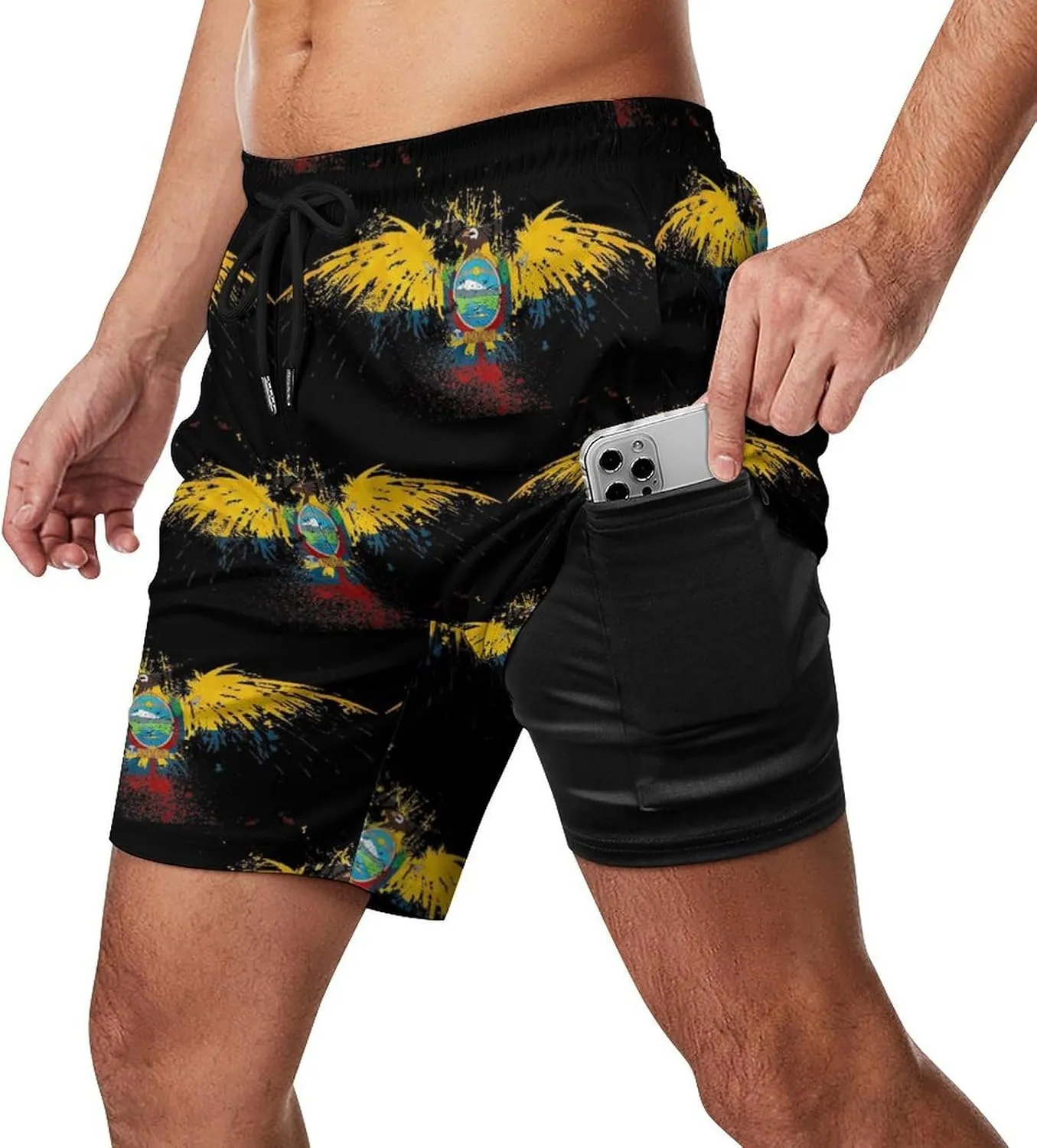 Guyana Flag Map Mens Swim Trunks Quick Dry Swim Shorts with Pockets Funny Beach Shorts