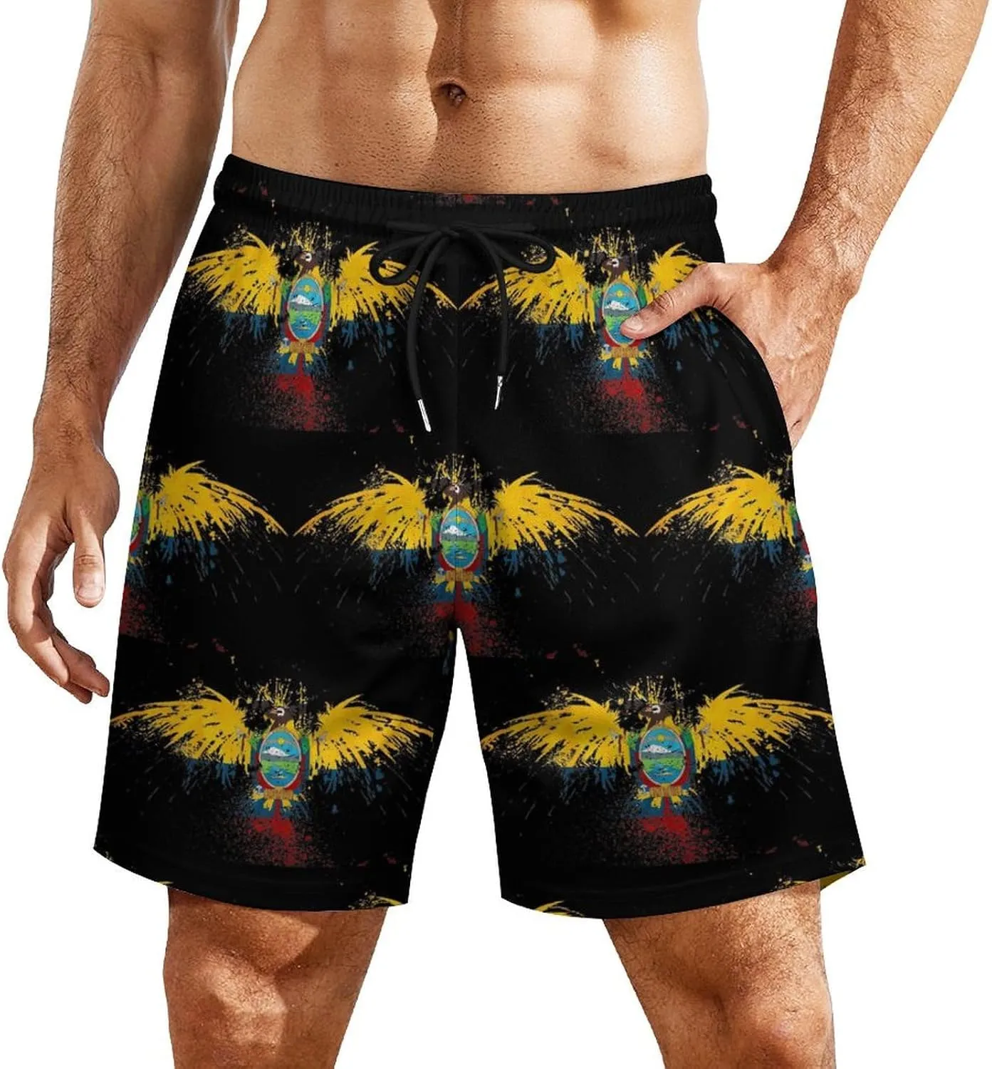 Guyana Flag Map Mens Swim Trunks Quick Dry Swim Shorts with Pockets Funny Beach Shorts
