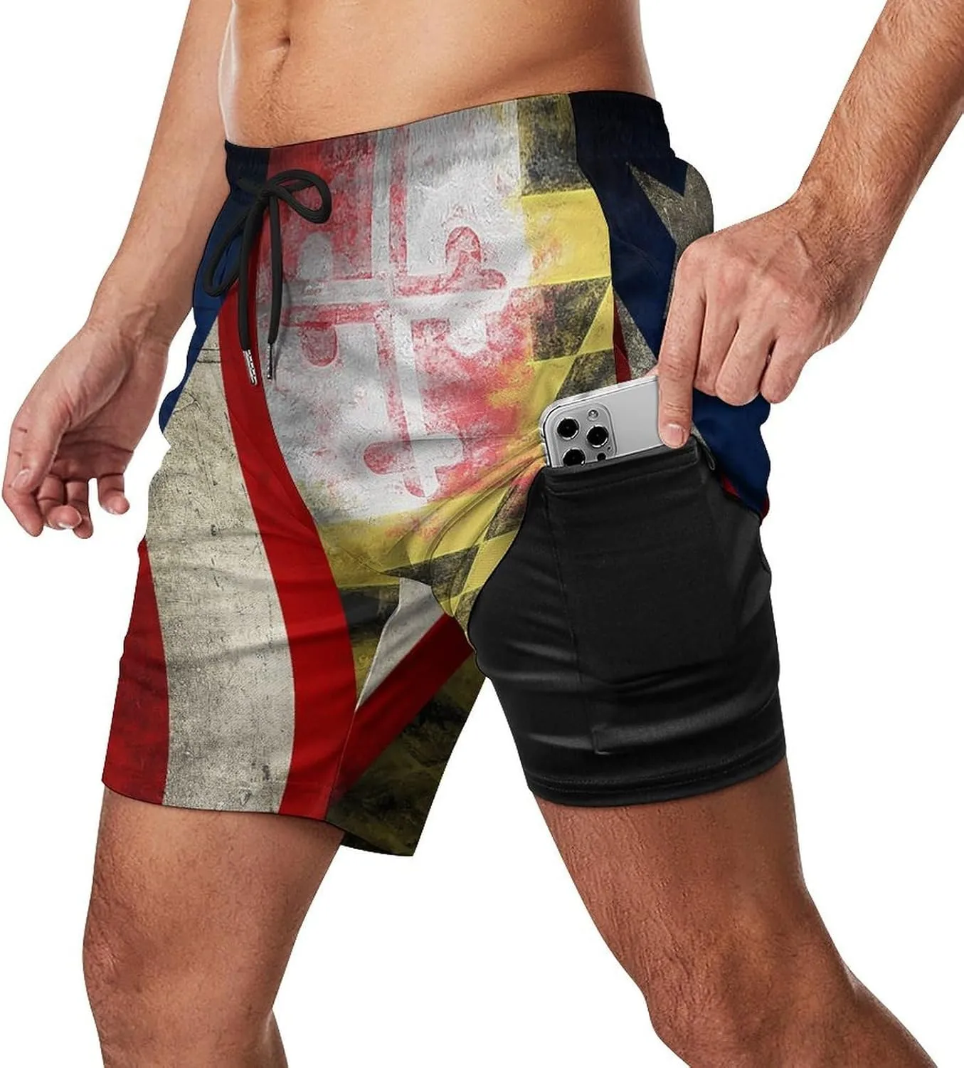 Guyana Flag Map Mens Swim Trunks Quick Dry Swim Shorts with Pockets Funny Beach Shorts