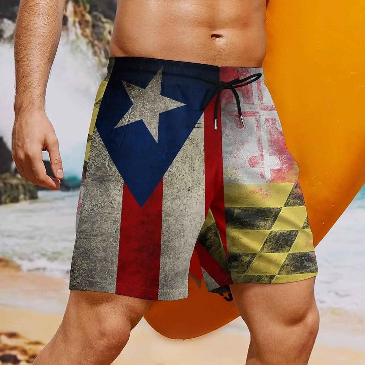 Guyana Flag Map Mens Swim Trunks Quick Dry Swim Shorts with Pockets Funny Beach Shorts