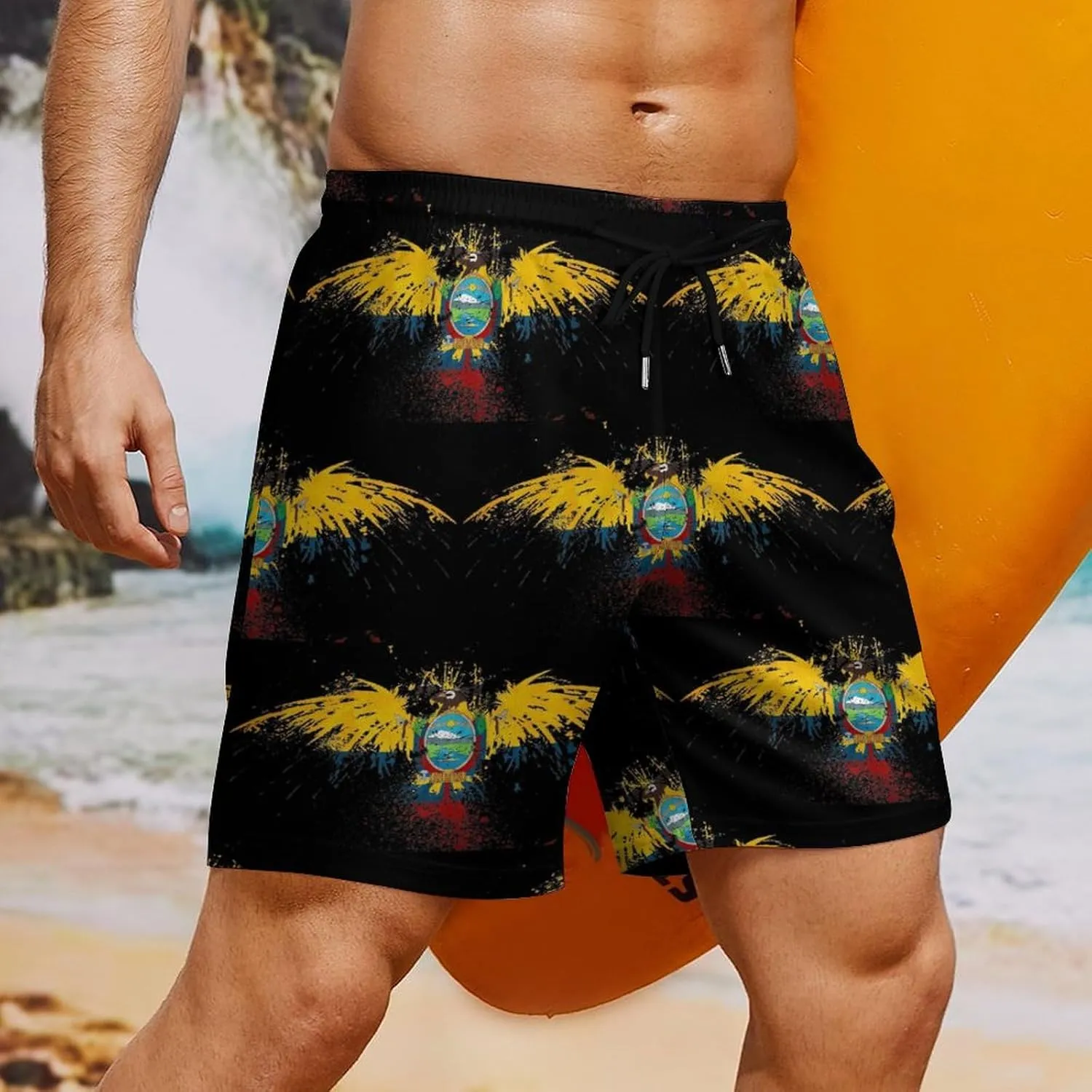 Guyana Flag Map Mens Swim Trunks Quick Dry Swim Shorts with Pockets Funny Beach Shorts