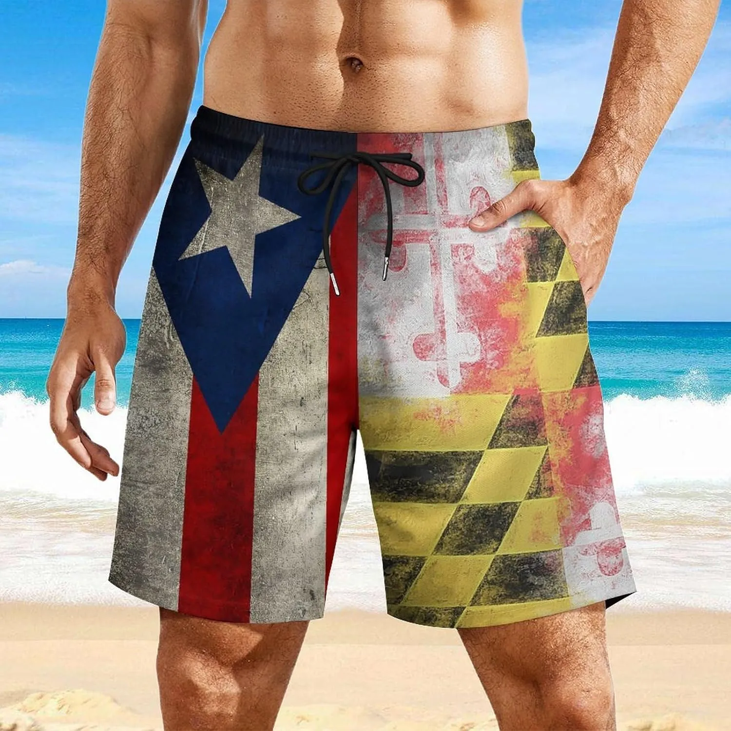 Guyana Flag Map Mens Swim Trunks Quick Dry Swim Shorts with Pockets Funny Beach Shorts