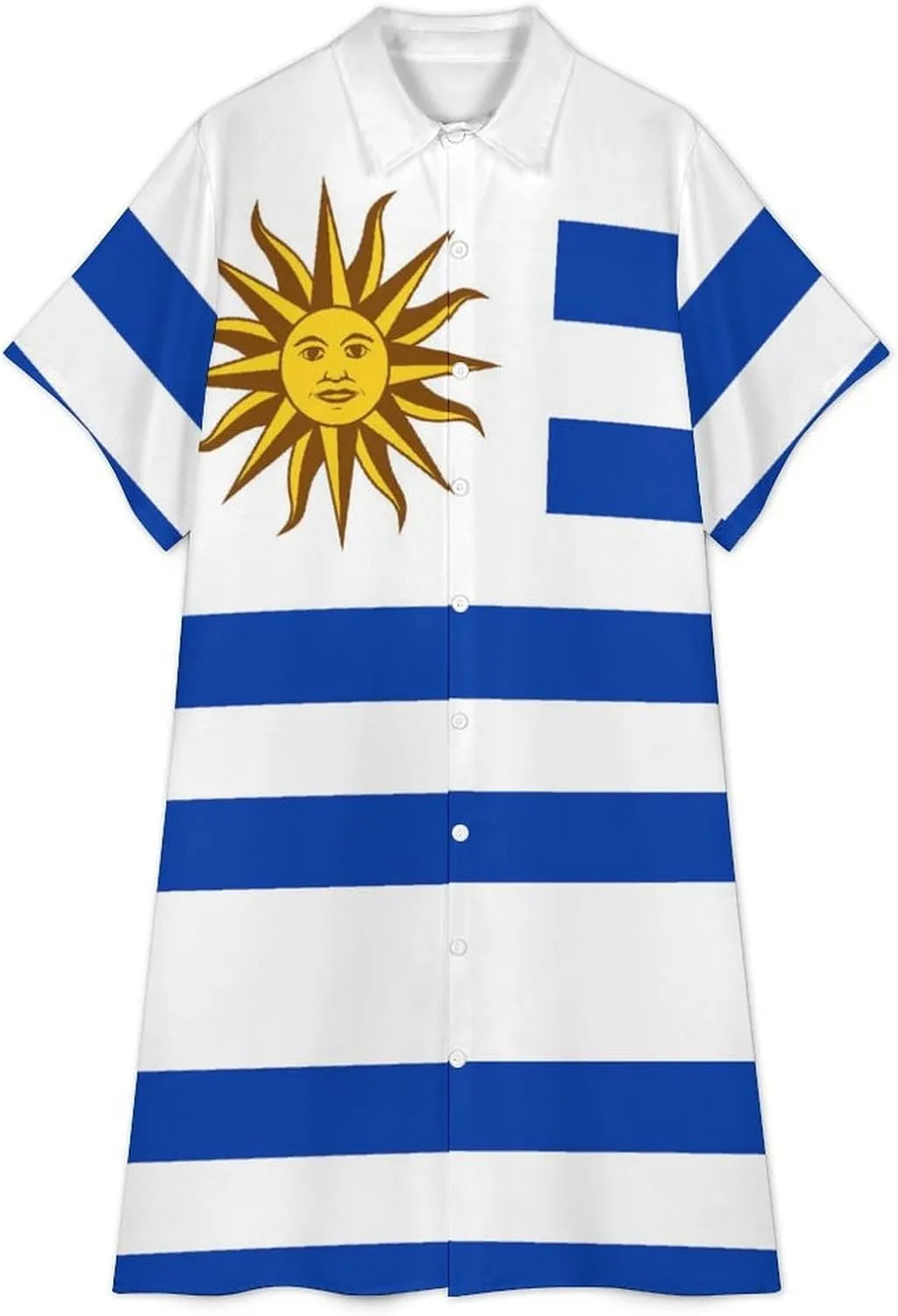 Guyana Flag Womens Button Down Shirt Dress Summer Simple Short Sleeve Shift Dresses with Pockets