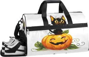 Halloween Cat Pumpkin Sports Gym Bag with Wet Pocket & Shoes Compartment Waterproof Workout Duffel Bag for Women and Men Weekender Overnight Duffle Bag Travel Carry-on Tote
