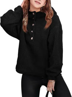 Haloumoning Girls Sherpa Hoodies Kids Fashion Fuzzy Fleece Half Button Long Sleeve Sweatshirt 5-14 Years