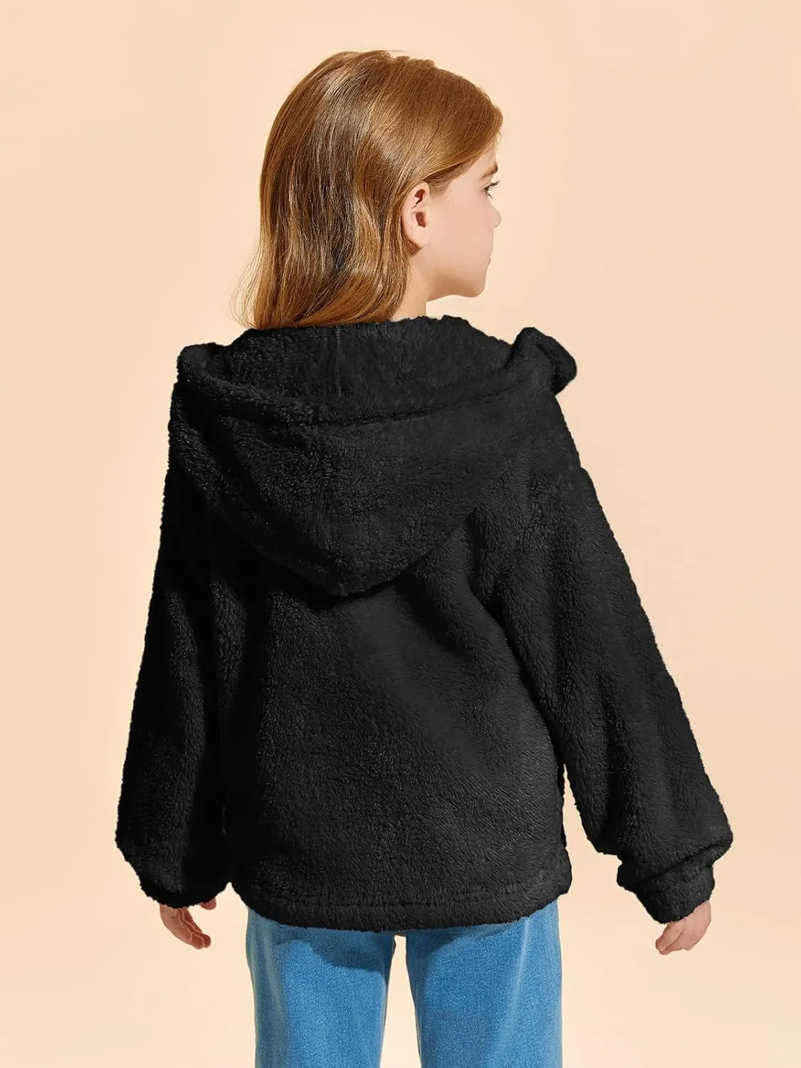 Haloumoning Girls Sherpa Hoodies Kids Fashion Fuzzy Fleece Half Button Long Sleeve Sweatshirt 5-14 Years