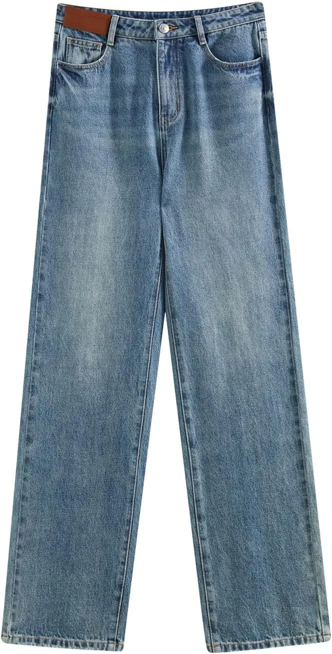 High Rise Straight Jeans for Women Spring Vintage Casual Denim Pants Ankle Length Pants