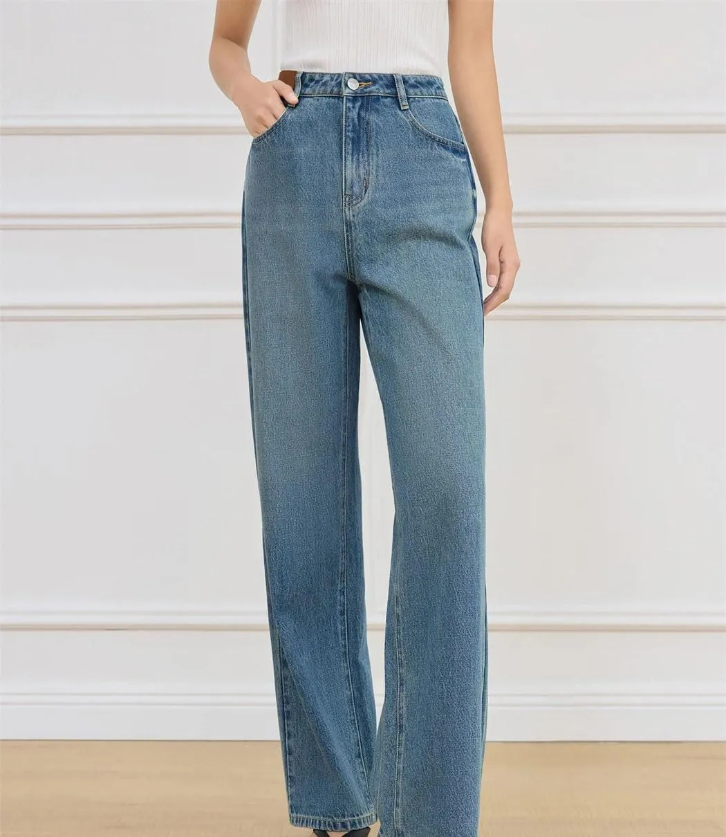 High Rise Straight Jeans for Women Spring Vintage Casual Denim Pants Ankle Length Pants