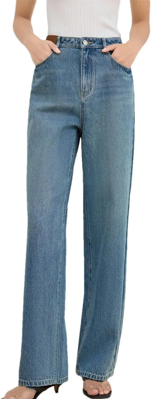 High Rise Straight Jeans for Women Spring Vintage Casual Denim Pants Ankle Length Pants