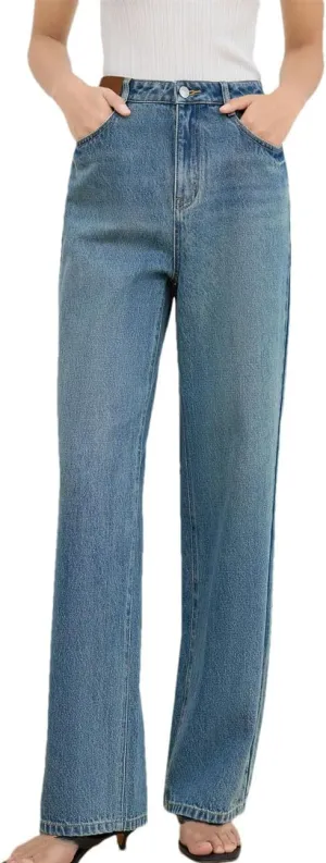 High Rise Straight Jeans for Women Spring Vintage Casual Denim Pants Ankle Length Pants