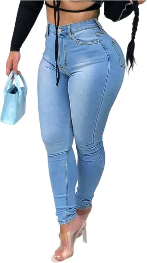 High Waisted Jeans for Women Trendy Skinny Butt Lifting Stretchy Jeans Pull On Tummy Control Denim Jeggings with Pockets