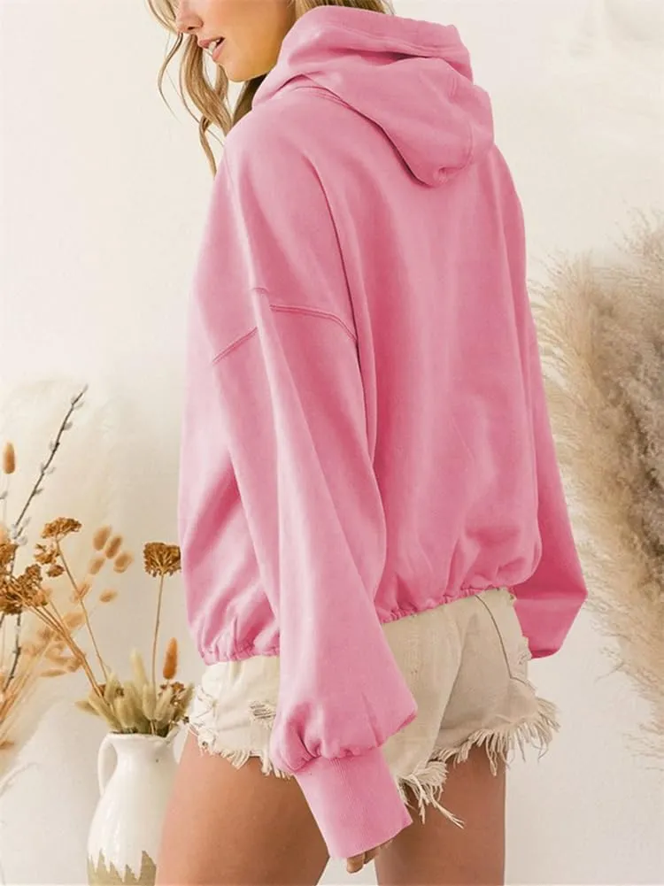 HOULENGS Women's Casual Half Zip Up Hooded Sweatshirt Long Sleeve Drawstring Pullover Sweatshirt with Pocket