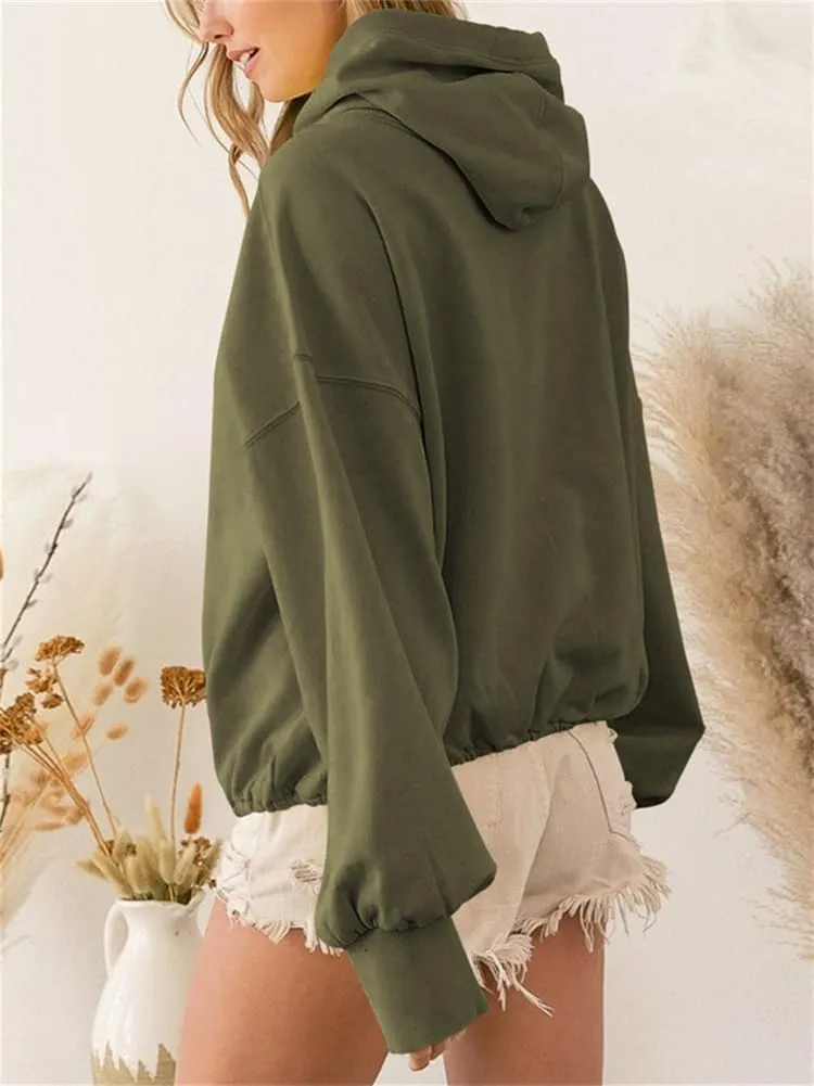 HOULENGS Women's Casual Half Zip Up Hooded Sweatshirt Long Sleeve Drawstring Pullover Sweatshirt with Pocket