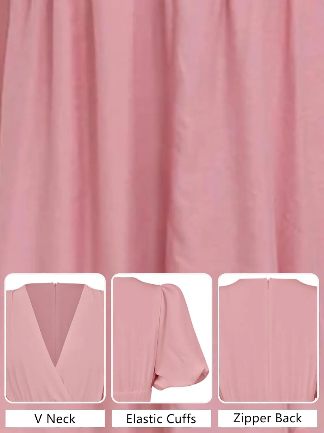 HOULENGS Women's Deep V Neck Puff Short Sleeve Tiered Dress Elastic High Waist Flowy A Line Midi Dresses