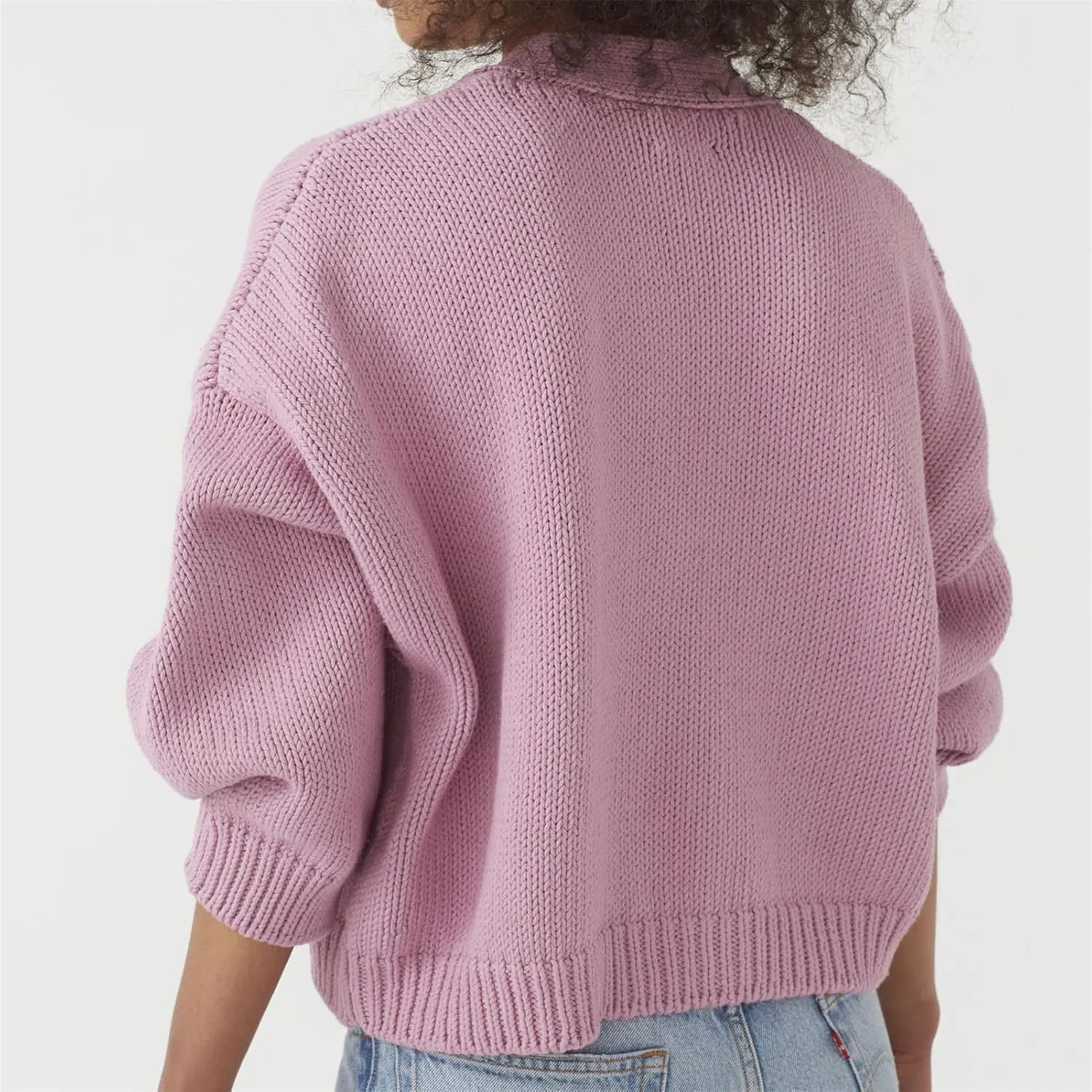 HOULENGS Women's Long Sleeve Chunky Knit Cardigan Sweater Button Down Sweater Outerwear with Pockets