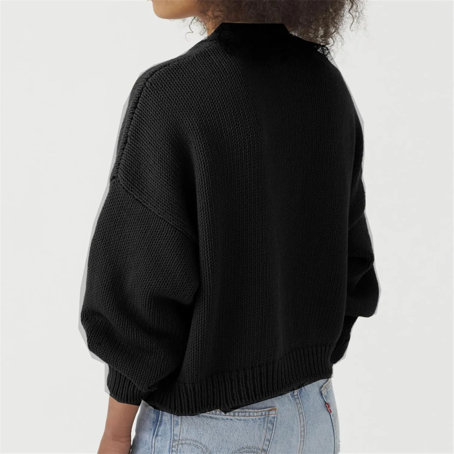 HOULENGS Women's Long Sleeve Chunky Knit Cardigan Sweater Button Down Sweater Outerwear with Pockets