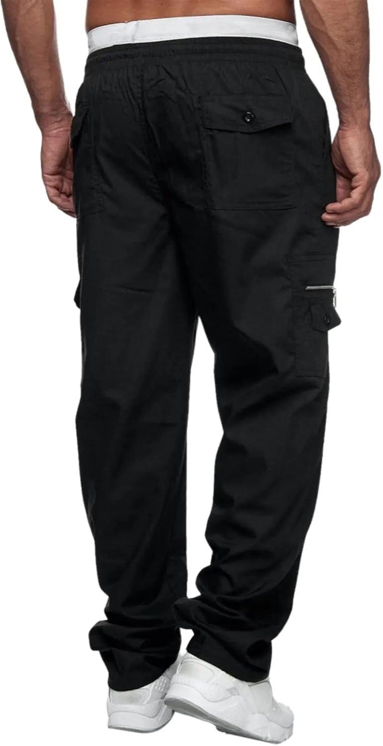 Hulpvktsgiq Mens Fashion Joggers Sports Pants - Cargo Pants Sweatpants Multi Pockets Trousers Mens Loose Fit Long Pants