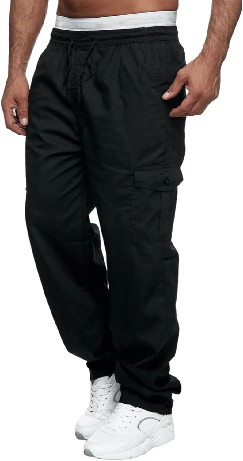 Hulpvktsgiq Mens Fashion Joggers Sports Pants - Cargo Pants Sweatpants Multi Pockets Trousers Mens Loose Fit Long Pants