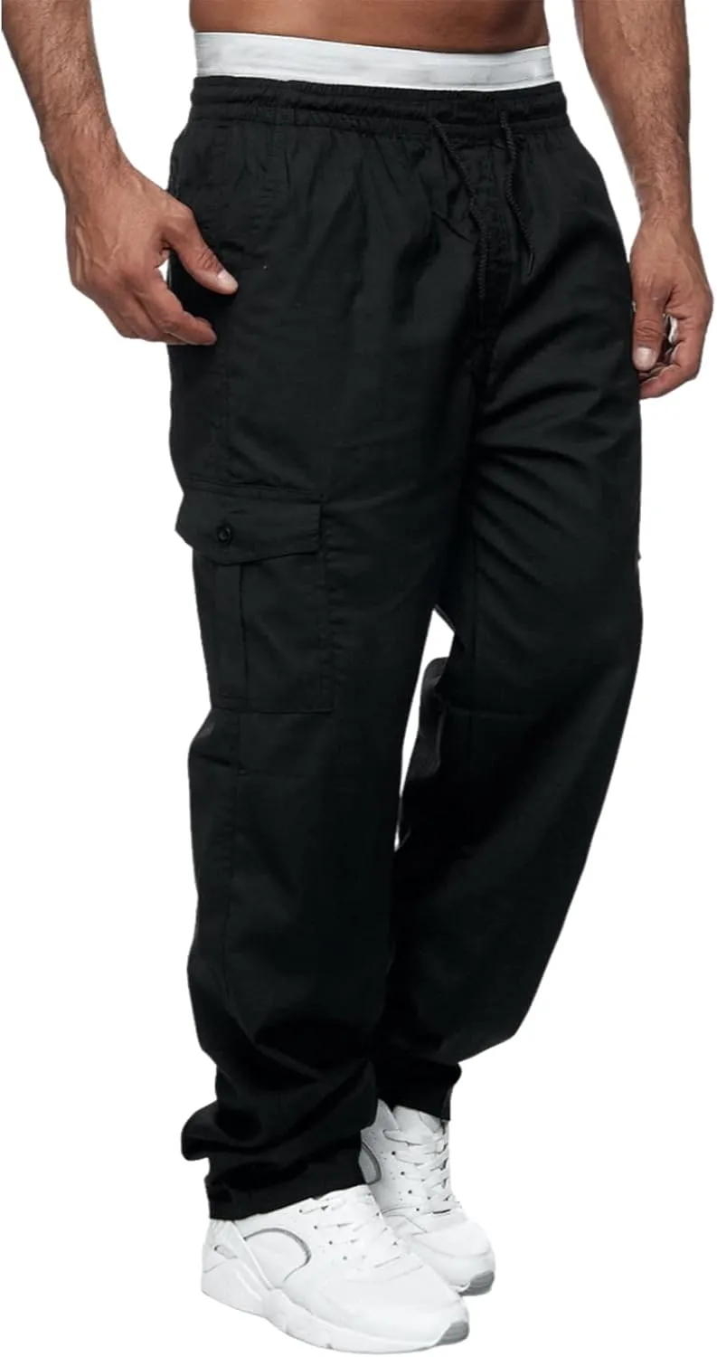 Hulpvktsgiq Mens Fashion Joggers Sports Pants - Cargo Pants Sweatpants Multi Pockets Trousers Mens Loose Fit Long Pants