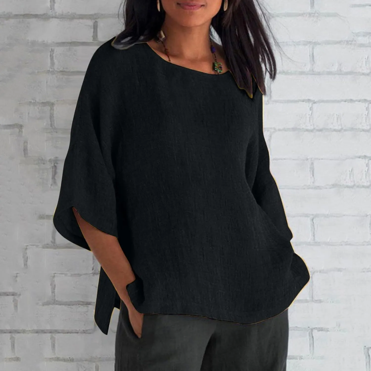 HXHYQKP Linen Tops for Women Summer Plus Size T Shirts V Neck Loose Blouses Trendy Tops for Women 2025