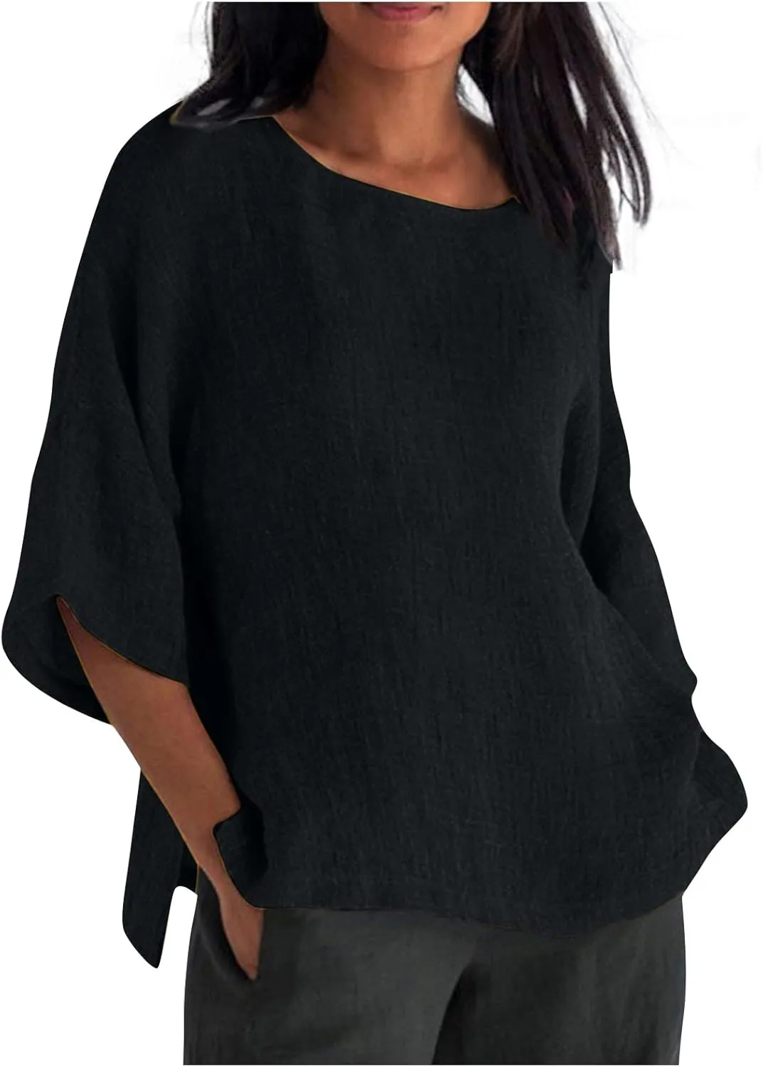 HXHYQKP Linen Tops for Women Summer Plus Size T Shirts V Neck Loose Blouses Trendy Tops for Women 2025
