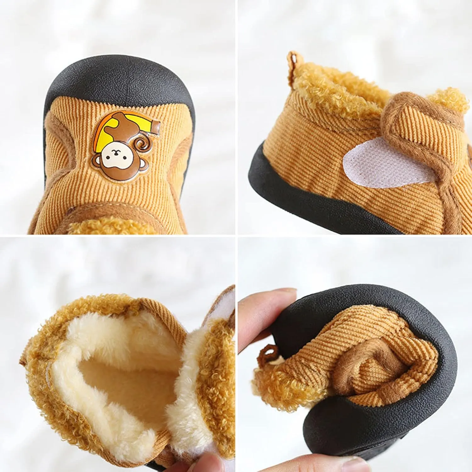 Infant Girls Boys artoon Cotton Cloth Plush Shoes Soft Flat Bottom Lightweight Slip On Warm Sport Shoes for Baby