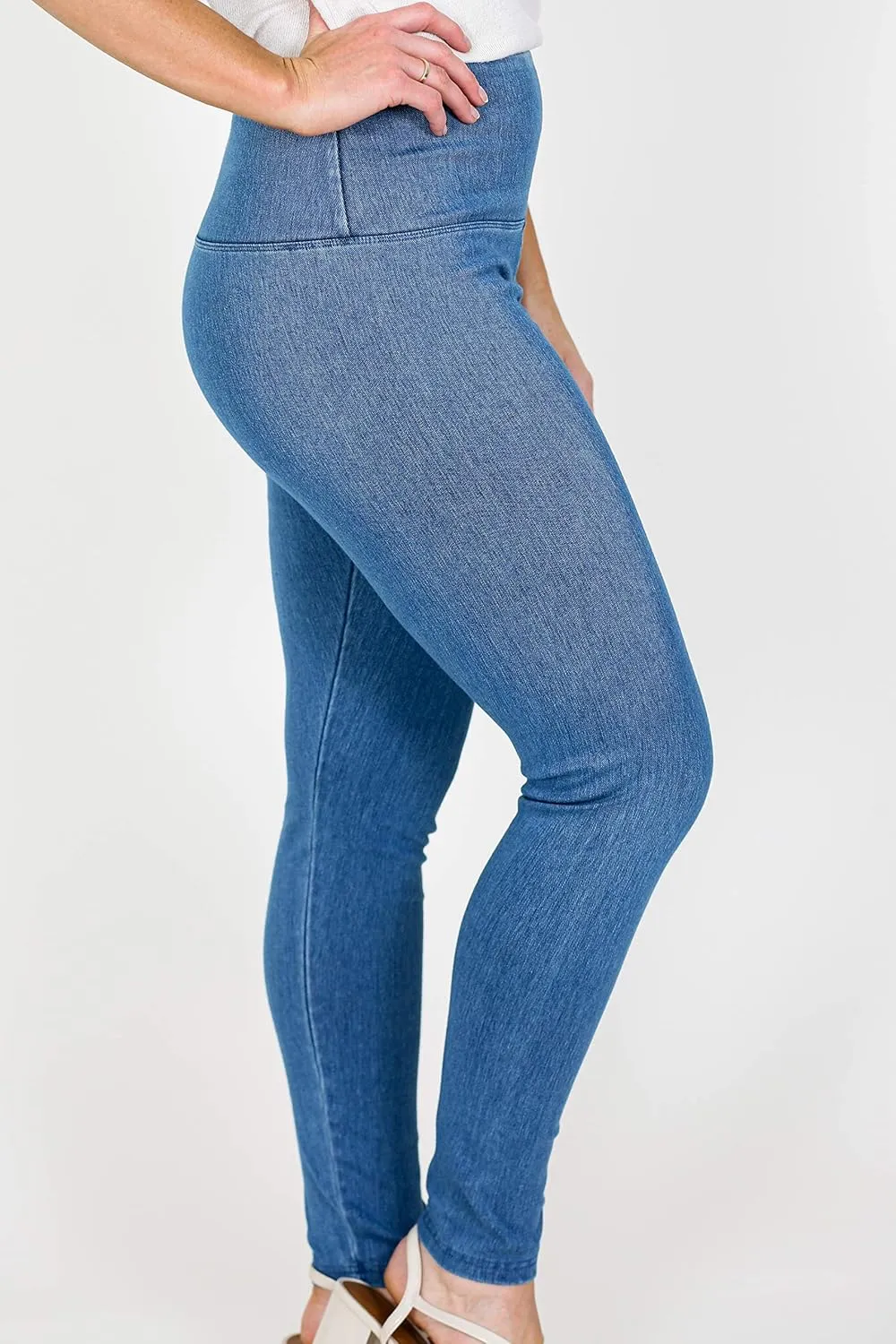 INTRO. Tummy Control High Waist Pull-On Cotton Poly Spandex Legging Denim