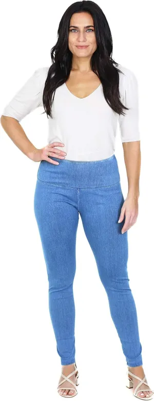 INTRO. Tummy Control High Waist Pull-On Cotton Poly Spandex Legging Denim
