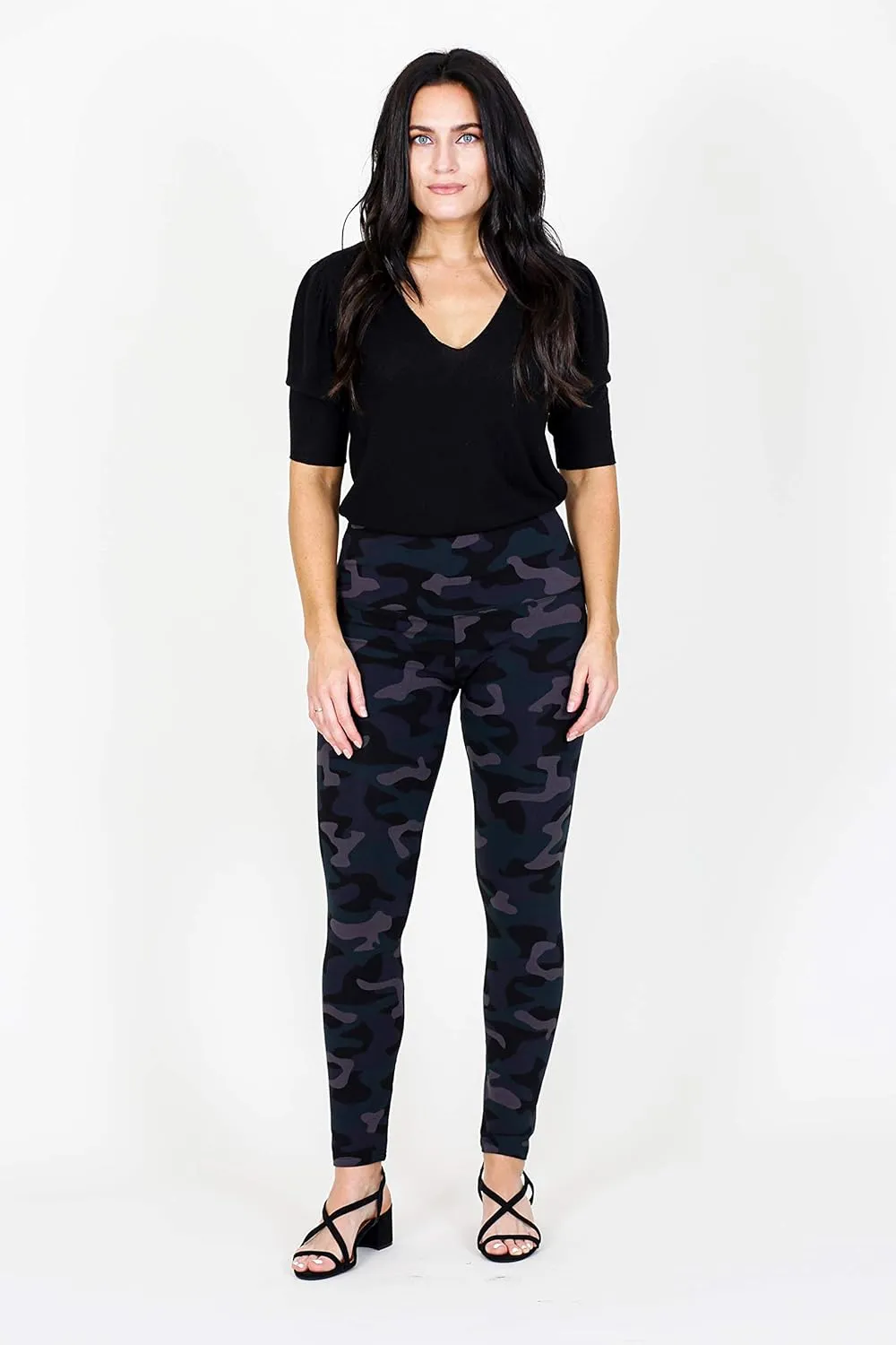 INTRO. Tummy Control High Waist Pull-On Cotton Poly Spandex Legging Denim