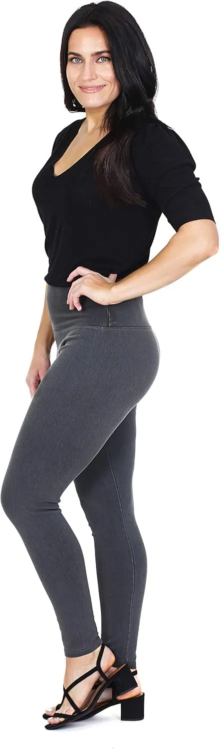 INTRO. Tummy Control High Waist Pull-On Cotton Poly Spandex Legging Denim