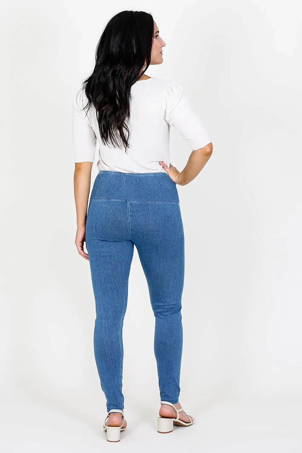 INTRO. Tummy Control High Waist Pull-On Cotton Poly Spandex Legging Denim