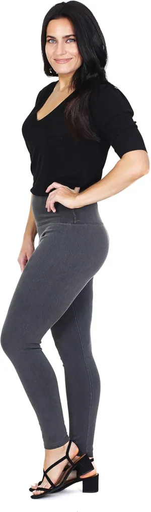 INTRO. Tummy Control High Waist Pull-On Cotton Poly Spandex Legging Denim