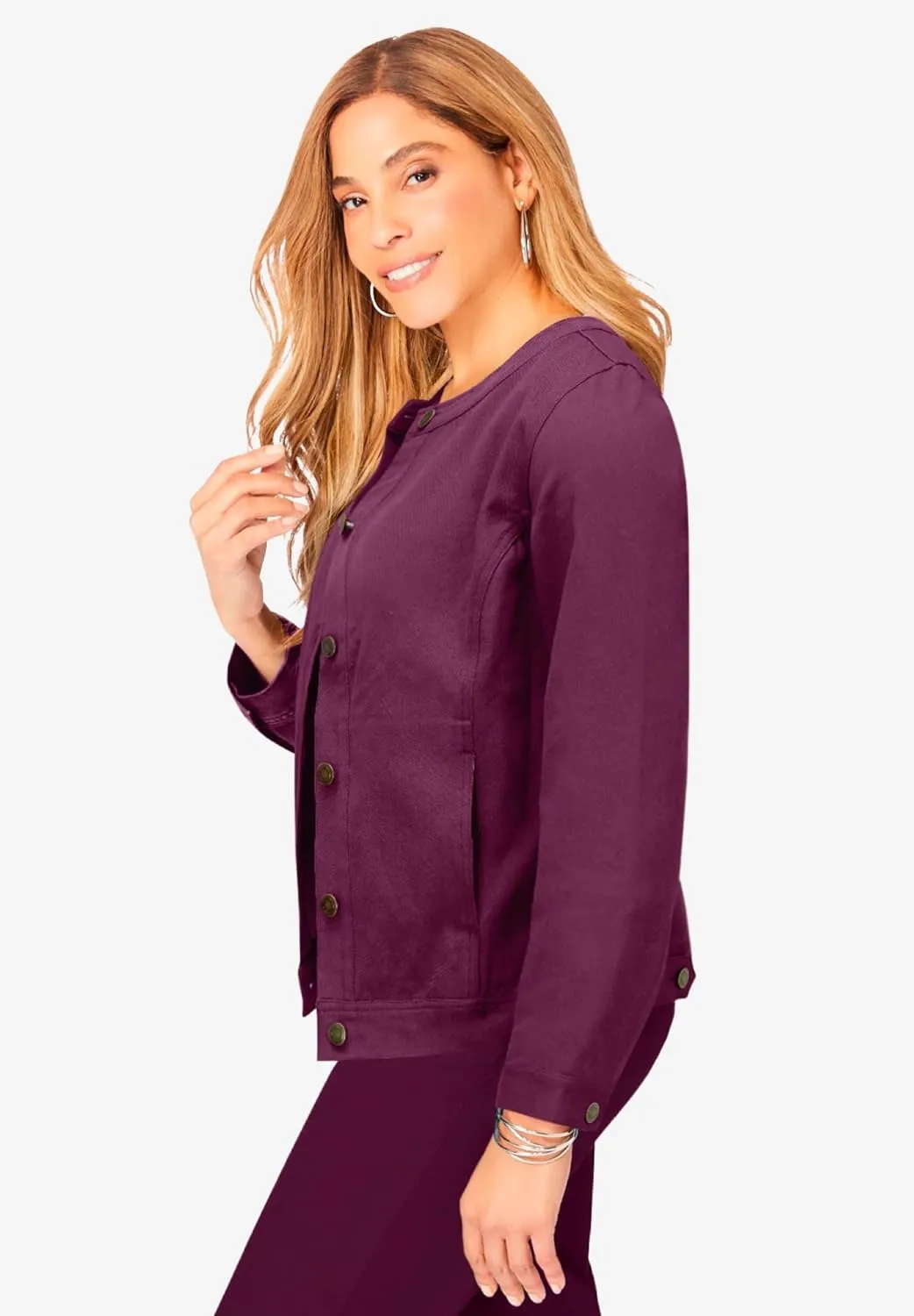 Jessica London Women's Plus Size Collarless Denim Jacket