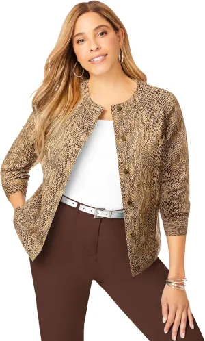 Jessica London Women's Plus Size Collarless Denim Jacket