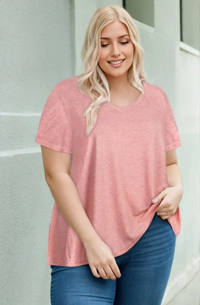 JOELLYUS Plus Size Tops for Women Summer Top Loose Fit Tee Shirts V Neck Short Sleeve Blouse