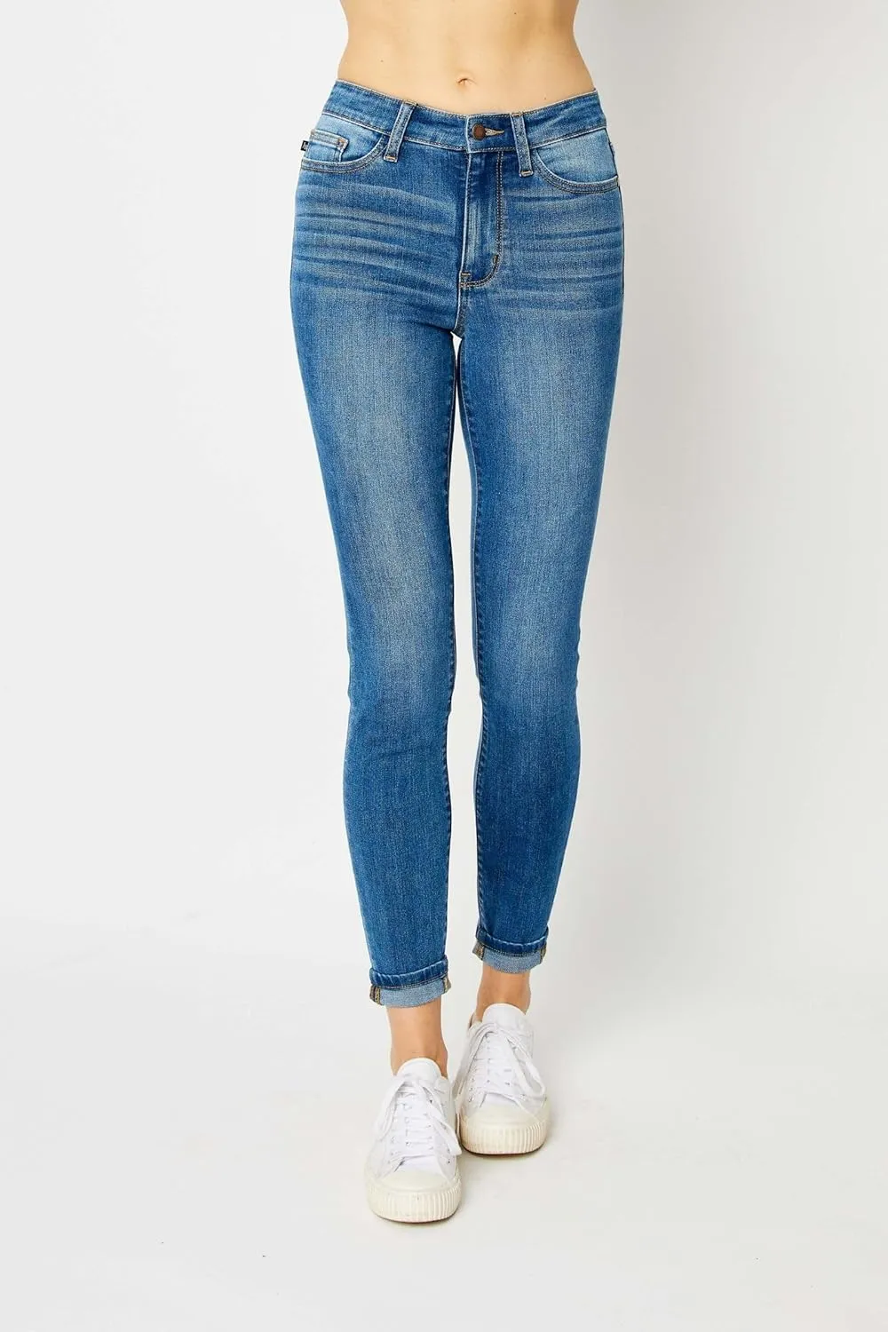 Judy Blue High Waist Cuffed Hem Skinny Jeans - Stretch Denim Comfort Fit 82449-